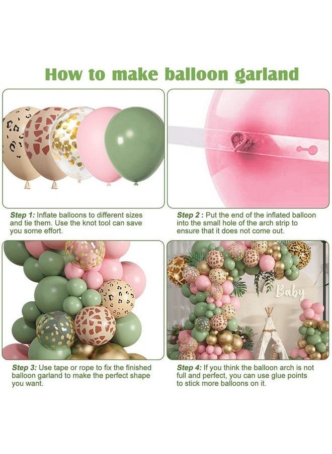 Amandir 170Pcs Jungle Safari Balloons Garland Arch Kit Animal Printed Pink Sage Green Balloons Wild One Giraffe Leopard Safari Baby Shower Decorations For Girl Birthday Party Supplies  - Image 5