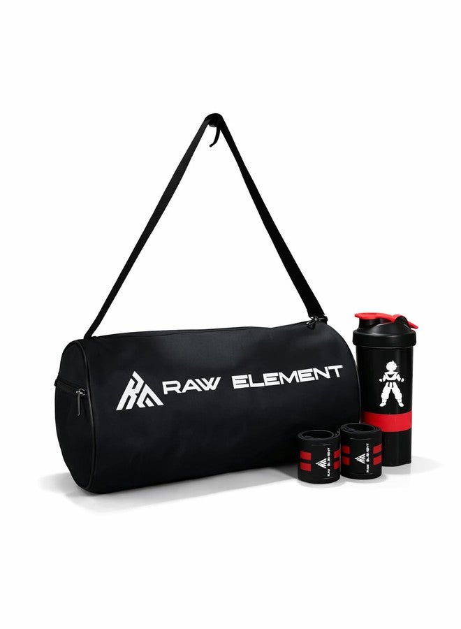 Raw Element Gym Shaker, Wrist Band & Gym Bag Combo | Fitness Essentials Set for Men & Women | Workout (Black & Red) - Image 2