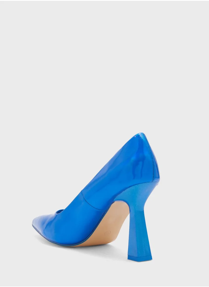 Ginger Metallic Flared Heel Pointed Pump