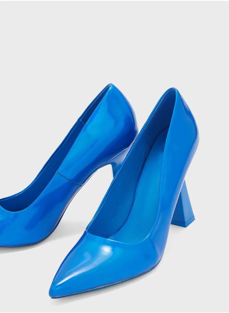 Ginger Metallic Flared Heel Pointed Pump