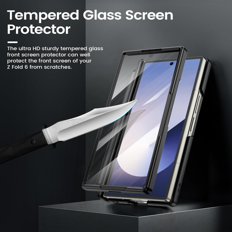 VEGO for Galaxy Z Fold 6 Case, with [S Pen Holder][Hinge Protection][360-degree Rotating Kickstand][Slide Camera Cover][Front HD Screen Protector] Protective Cover for Samsung Z Fold 6 - Black - Image 5