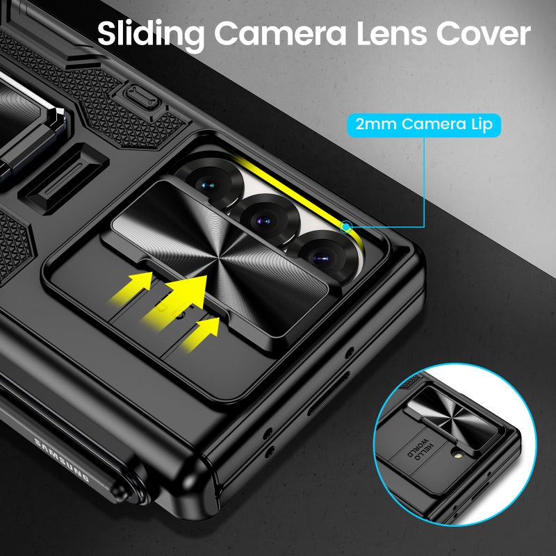VEGO for Galaxy Z Fold 6 Case, with [S Pen Holder][Hinge Protection][360-degree Rotating Kickstand][Slide Camera Cover][Front HD Screen Protector] Protective Cover for Samsung Z Fold 6 - Black - Image 3
