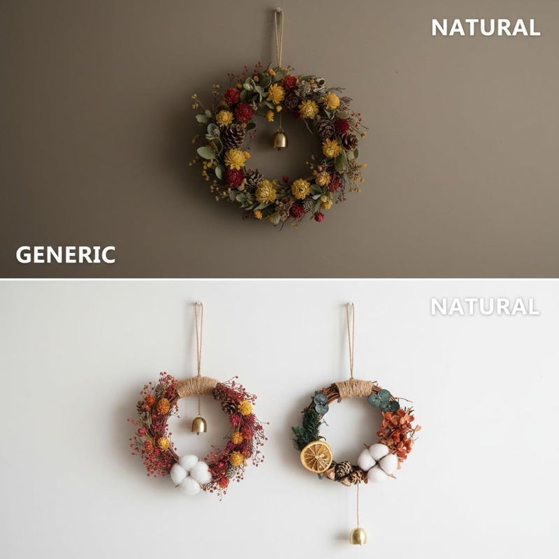 Farmhouse Wreath with Cotton Accents, 2 Pcs Dried Flower Wreath Set, 5.9 in 15 Cm, Natural Twig Base, Wall Decor Wreaths with Jute Rope for Home - Image 4