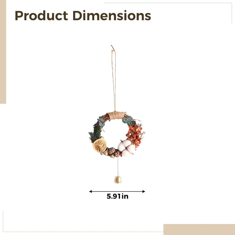 Farmhouse Wreath with Cotton Accents, 2 Pcs Dried Flower Wreath Set, 5.9 in 15 Cm, Natural Twig Base, Wall Decor Wreaths with Jute Rope for Home - Image 3