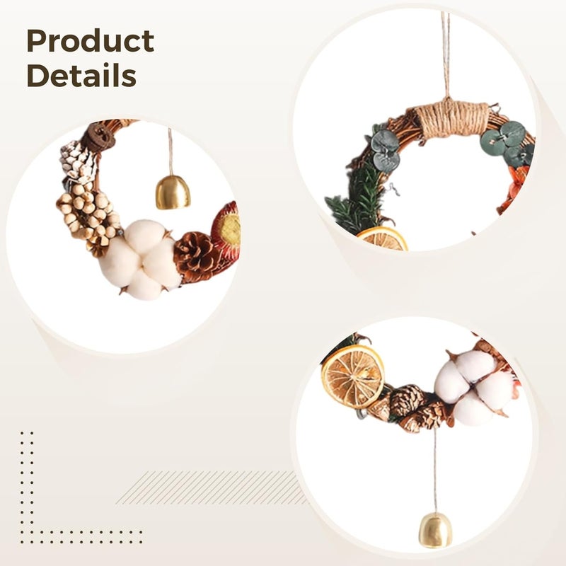 Farmhouse Wreath with Cotton Accents, 2 Pcs Dried Flower Wreath Set, 5.9 in 15 Cm, Natural Twig Base, Wall Decor Wreaths with Jute Rope for Home - Image 2