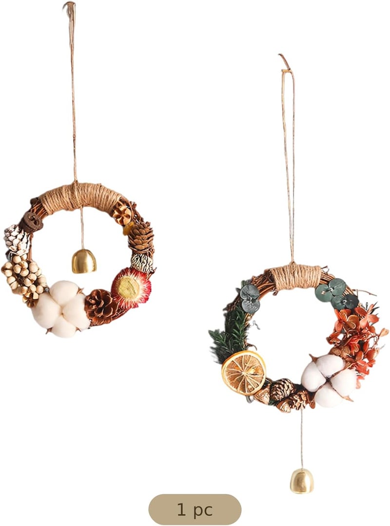 Farmhouse Wreath with Cotton Accents, 2 Pcs Dried Flower Wreath Set, 5.9 in 15 Cm, Natural Twig Base, Wall Decor Wreaths with Jute Rope for Home - Image 5
