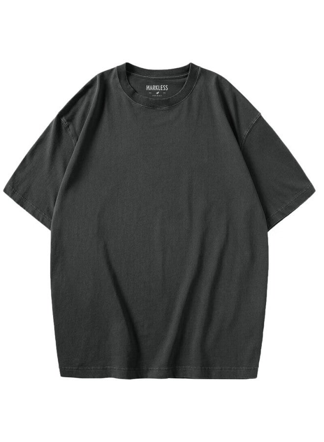 Markless Men's T-shirt, Summer Loose Fit, Pure Cotton Heavyweight Short Sleeve, Vintage Trendy Top, Txb3683m, Mineral Gray, M - Image 4