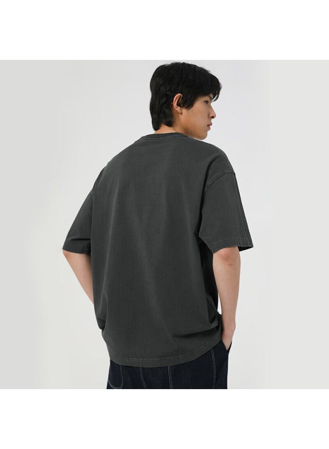 Markless Men's T-shirt, Summer Loose Fit, Pure Cotton Heavyweight Short Sleeve, Vintage Trendy Top, Txb3683m, Mineral Gray, M - Image 3