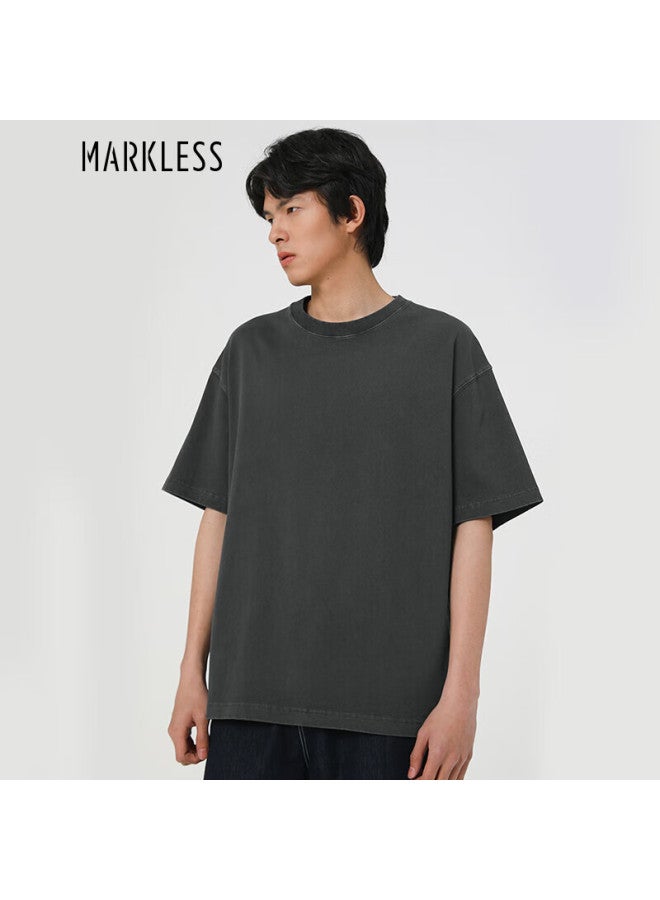 Markless Men's T-shirt, Summer Loose Fit, Pure Cotton Heavyweight Short Sleeve, Vintage Trendy Top, Txb3683m, Mineral Gray, M - Image 1