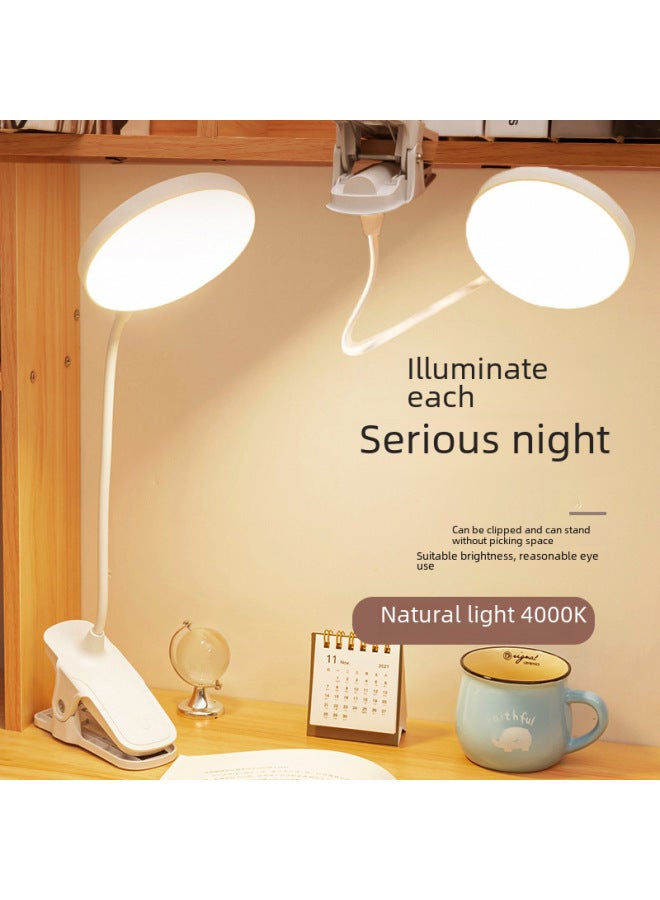 Clip Table Lamp Special For Learning Student Dormitory Home Desktop LED Eye Protection Lamp Recharged Dual-purpose Bedroom Bedside Lamp-Color:White [plug-in/third-gear White Light] With Cable - Image 2