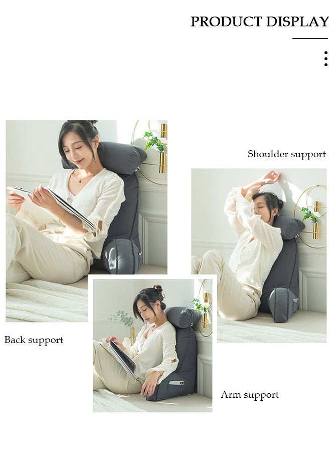 DUNISO Reading Pillow, Large Bed Rest Pillow with Detachable Neck Roll,Backrest with Arms，Pockets and Washable Cover, for Sitting in Bed or Couch-Backrest Reading Pillow Adult Back Pillows for Reading,Watching TV,Gaming,Relaxing - Image 3