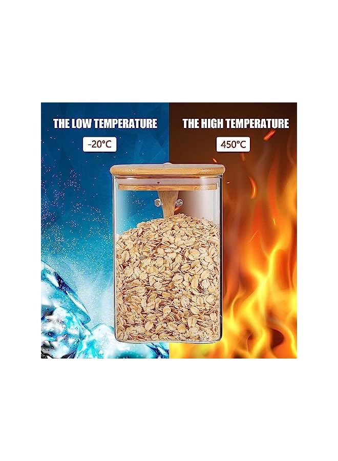 PROMASS برطمانات تخزين زجاجية بغطاء محكم من الخيزران وملعقة، حاويات تخزين طعام زجاجية شفافة، علب مطبخ للقهوة والحلوى والبسكويت والأرز والسكر والدقيق والمعكرونة والمكسرات وبرطمانات التوابل - Image 4