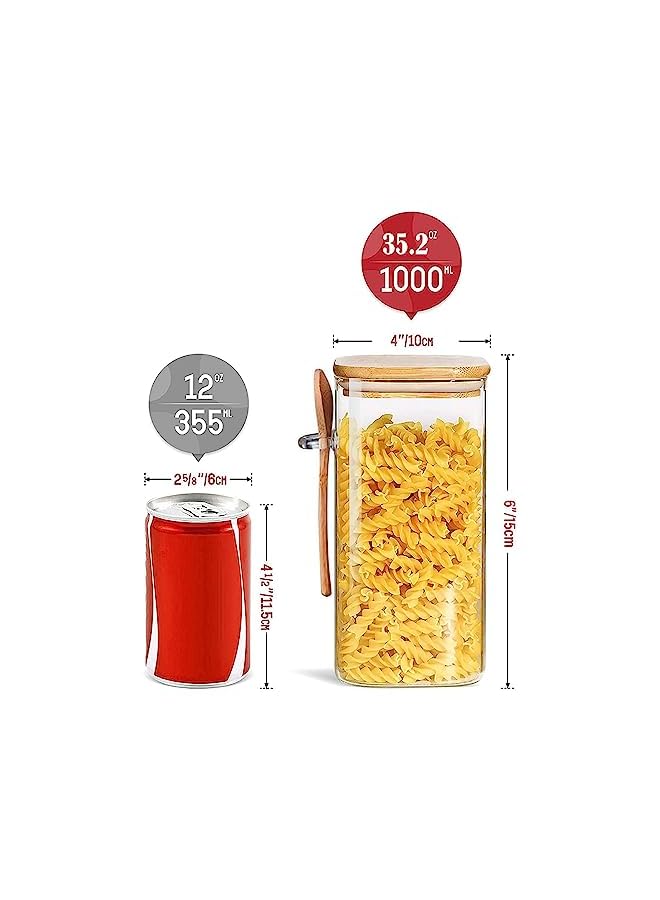 PROMASS برطمانات تخزين زجاجية بغطاء محكم من الخيزران وملعقة، حاويات تخزين طعام زجاجية شفافة، علب مطبخ للقهوة والحلوى والبسكويت والأرز والسكر والدقيق والمعكرونة والمكسرات وبرطمانات التوابل - Image 5