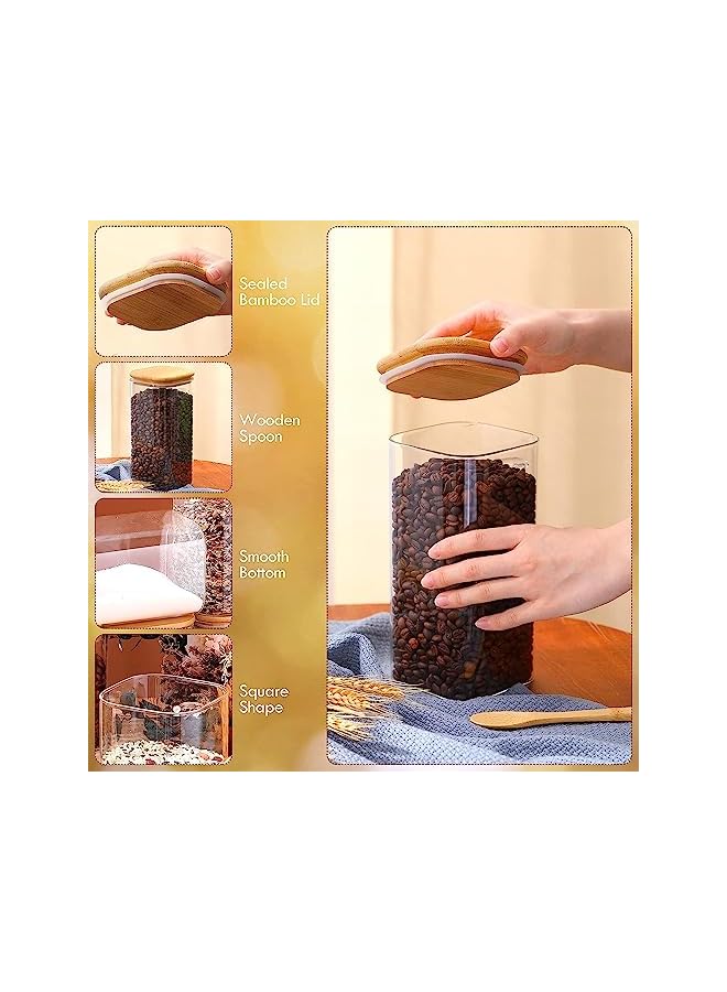 PROMASS برطمانات تخزين زجاجية بغطاء محكم من الخيزران وملعقة، حاويات تخزين طعام زجاجية شفافة، علب مطبخ للقهوة والحلوى والبسكويت والأرز والسكر والدقيق والمعكرونة والمكسرات وبرطمانات التوابل - Image 3