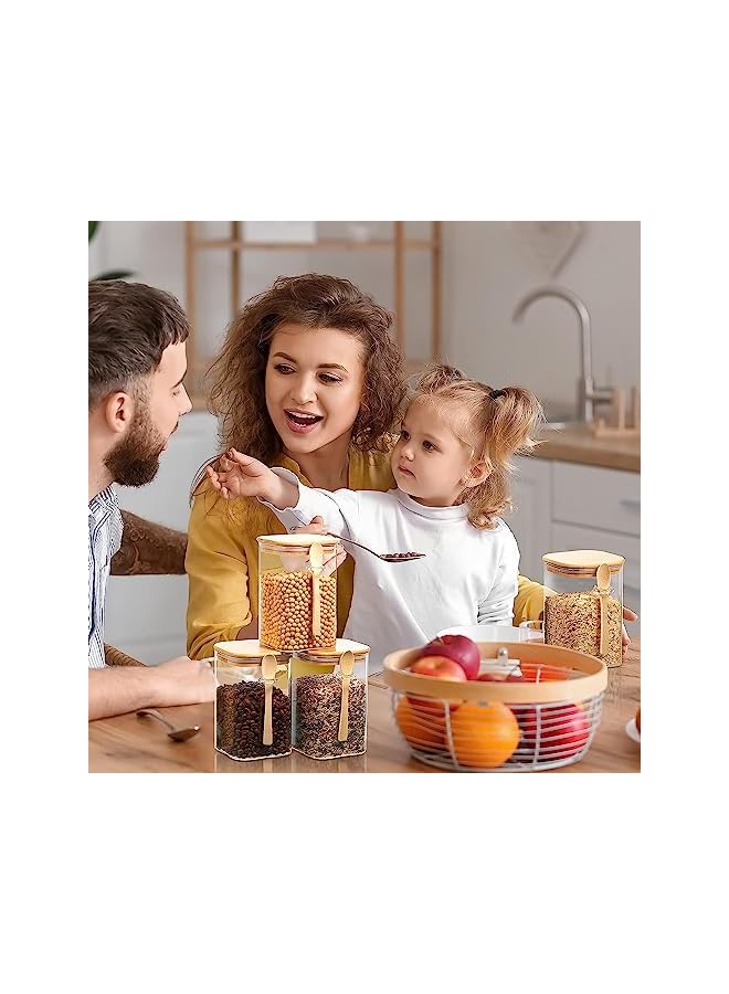 PROMASS برطمانات تخزين زجاجية بغطاء محكم من الخيزران وملعقة، حاويات تخزين طعام زجاجية شفافة، علب مطبخ للقهوة والحلوى والبسكويت والأرز والسكر والدقيق والمعكرونة والمكسرات وبرطمانات التوابل - Image 2
