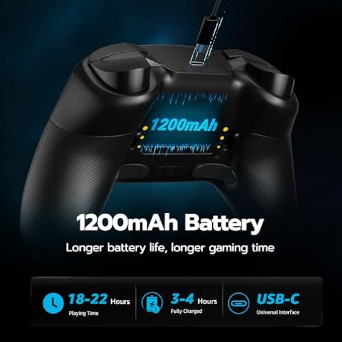 ISHAKO WIRELESS PC CONTROLLER, HALL EFFECT GAMING CONTROLLER FOR PC/LAPTOP/SWITCH/IPHONE/ANDROID,WITH RGB LIGHTING, TURBO, BACK BUTTONS, HALL JOYSTICK/TRIGGER, TRIGGER LOCK, 2.4G RECEIVER -BLACK GOLD - Image 3
