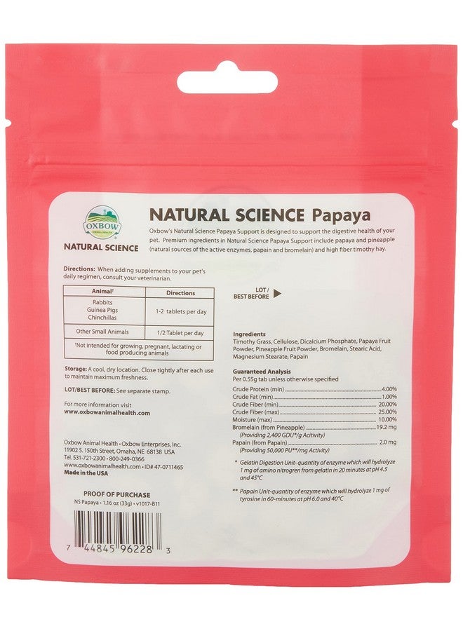 Oxbow Natural Science Papaya Support  High Fiber Supports Digestive Health In Small Animals, 1.16 Oz. - Image 2