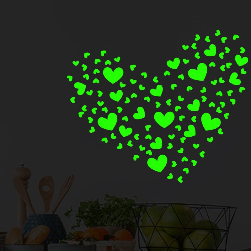 114 Pieces HeartShaped Glow in The Dark Stickers Holographic Stickers for Teens Wall Decals Perfect for Bedroom Decor or Party Birthday Gift