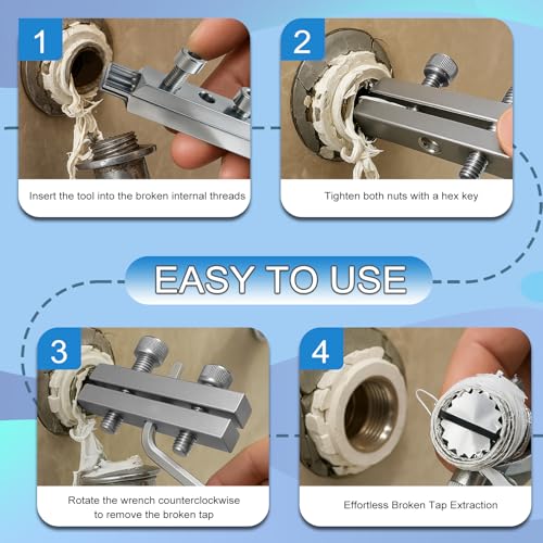 Dromco Broken Valve Thread Extractor, Broken Pipe Extractor Tool, Multifunctional Easy Out Pipe Extractor Set for Damaged Faucet Water Pipe Remover (1 Set, 1/2", 3/4" Compatible) - Image 5