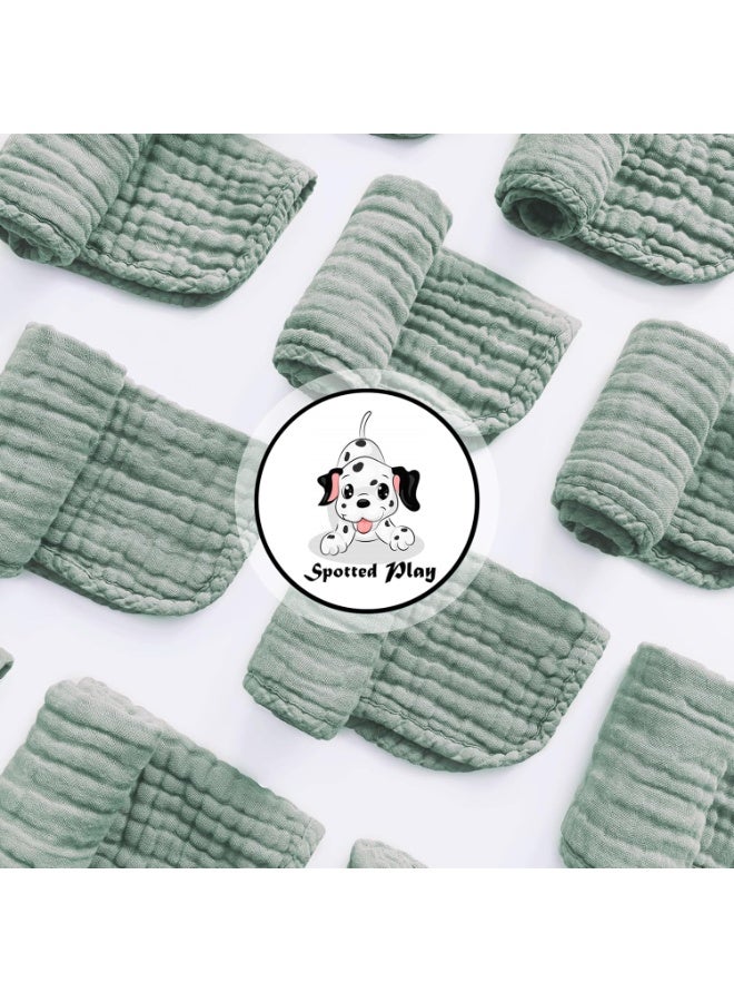 Spotted Play Muslin Burp Cloths 100% Cotton Large 20''x10'' Extra Soft and Absorbent Baby Wash Cloths Spit Up Rags - Baby Burping Cloth for Boys Girls Items(12 Pack Green) - Image 4