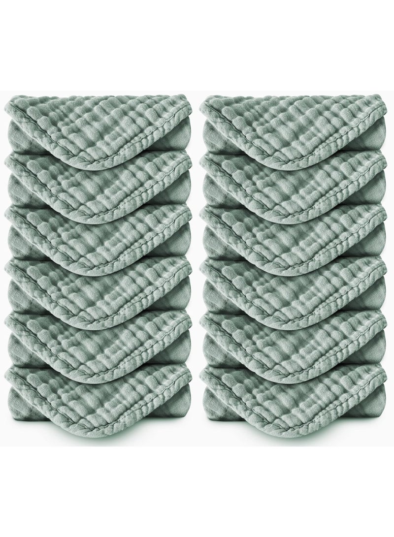 Spotted Play Muslin Burp Cloths 100% Cotton Large 20''x10'' Extra Soft and Absorbent Baby Wash Cloths Spit Up Rags - Baby Burping Cloth for Boys Girls Items(12 Pack Green) - Image 1