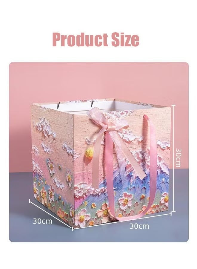 4 قطع من أكياس الهدايا الكبيرة، حقيبة مربعة الشكل مقاس 30×30×30 سم، حقيبة زهور، حقيبة هدايا زفاف كبيرة مربعة، أكياس ورقية ضخمة لأعياد الميلاد، مع مقابض لحفلات الأعياد والمناسبات والخطوبة، أكياس تغليف هدايا. - Image 3