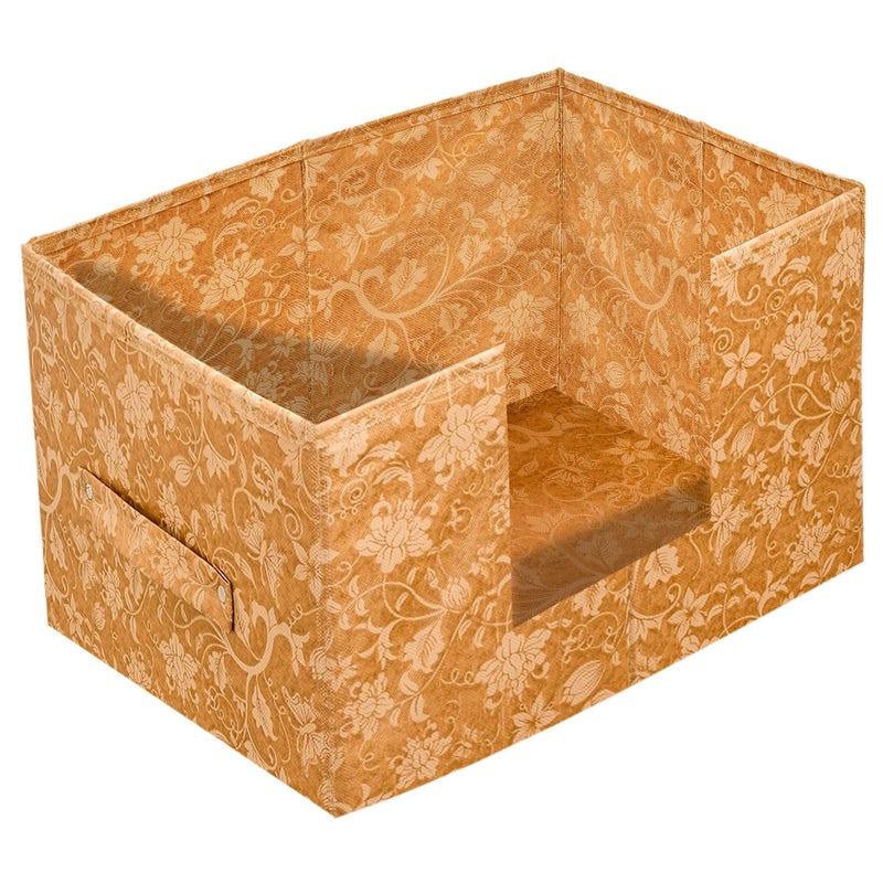 Kuber Industries Metallic Flower Printed Multiuses NonWoven Closet Organizer Storage Bin Shelf Storage Oragnizer With Handle Pack of 2 BrownHS43KUBMART26399 - Image 2