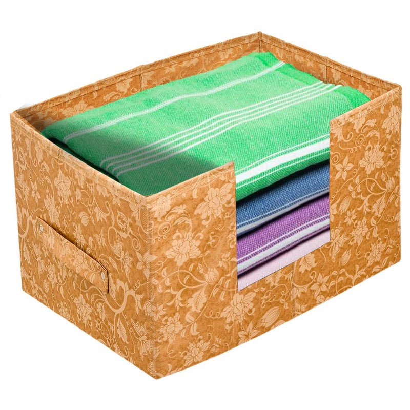 Kuber Industries Metallic Flower Printed Multiuses NonWoven Closet Organizer Storage Bin Shelf Storage Oragnizer With Handle Pack of 2 BrownHS43KUBMART26399 - Image 4