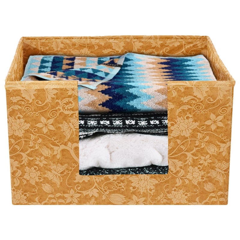 Kuber Industries Metallic Flower Printed Multiuses NonWoven Closet Organizer Storage Bin Shelf Storage Oragnizer With Handle Pack of 2 BrownHS43KUBMART26399 - Image 3
