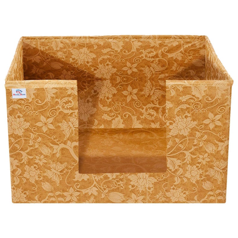 Kuber Industries Metallic Flower Printed Multiuses NonWoven Closet Organizer Storage Bin Shelf Storage Oragnizer With Handle Pack of 2 BrownHS43KUBMART26399 - Image 5