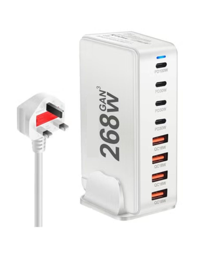 268W USB C Charger, GaN III 8 Port Fast Charging Station Type C Hub, PD 100W Laptop Charger