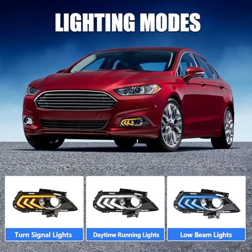 Fancemot LED Front Bumper Fog Lights White Daytime Running Lights (DRL) Amber Turn Signal Lights Blue Low Beam Lights Compatible with 2013-2016 Ford Fusion - Image 2