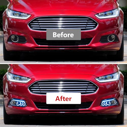 Fancemot LED Front Bumper Fog Lights White Daytime Running Lights (DRL) Amber Turn Signal Lights Blue Low Beam Lights Compatible with 2013-2016 Ford Fusion - Image 3