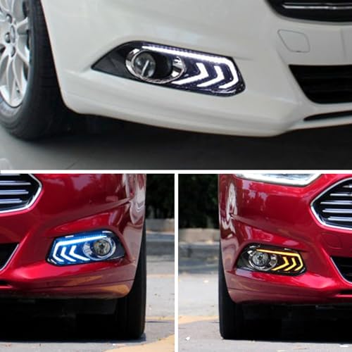 Fancemot LED Front Bumper Fog Lights White Daytime Running Lights (DRL) Amber Turn Signal Lights Blue Low Beam Lights Compatible with 2013-2016 Ford Fusion - Image 4