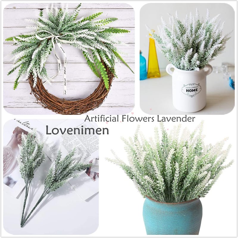 LOVENIMEN Artificial Flowers Lavender Plastic Plant Fake Wedding Bride Bouquet Indoor Outdoor Home Decor Garden Patio Table Centerpieces Arrangements Decoration White 4 Pcs - Image 2