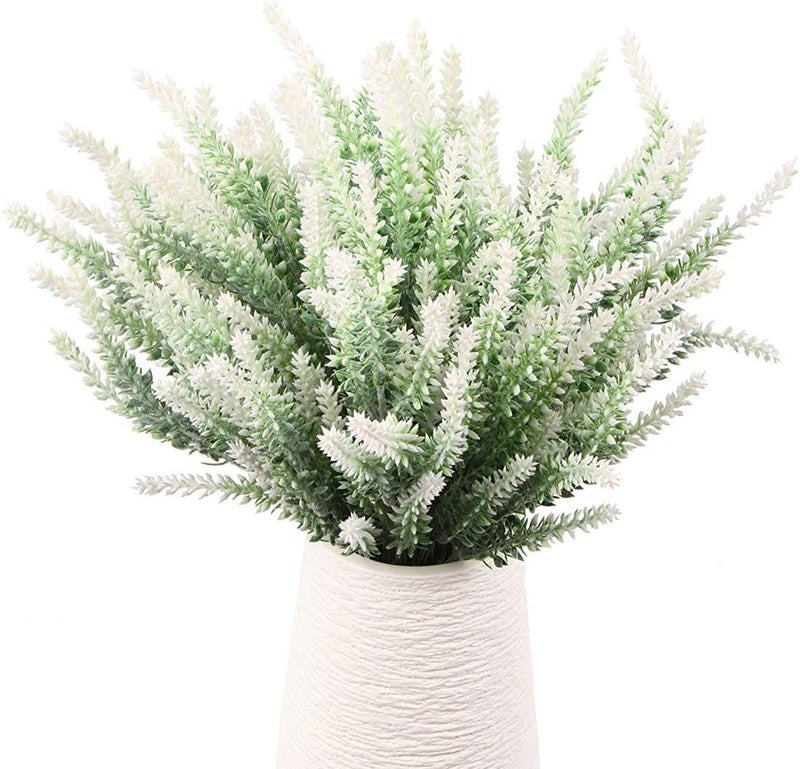 LOVENIMEN Artificial Flowers Lavender Plastic Plant Fake Wedding Bride Bouquet Indoor Outdoor Home Decor Garden Patio Table Centerpieces Arrangements Decoration White 4 Pcs - Image 1