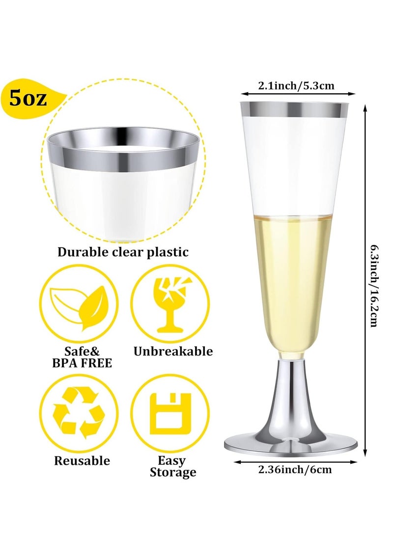 KASTWAVE 12 Pack Plastic Champagne Flutes 5 oz Clear Toasting Glasses Disposable Cups with Rim for Wedding Engagement Birthday Graduation Anniversary Parties  - Image 3
