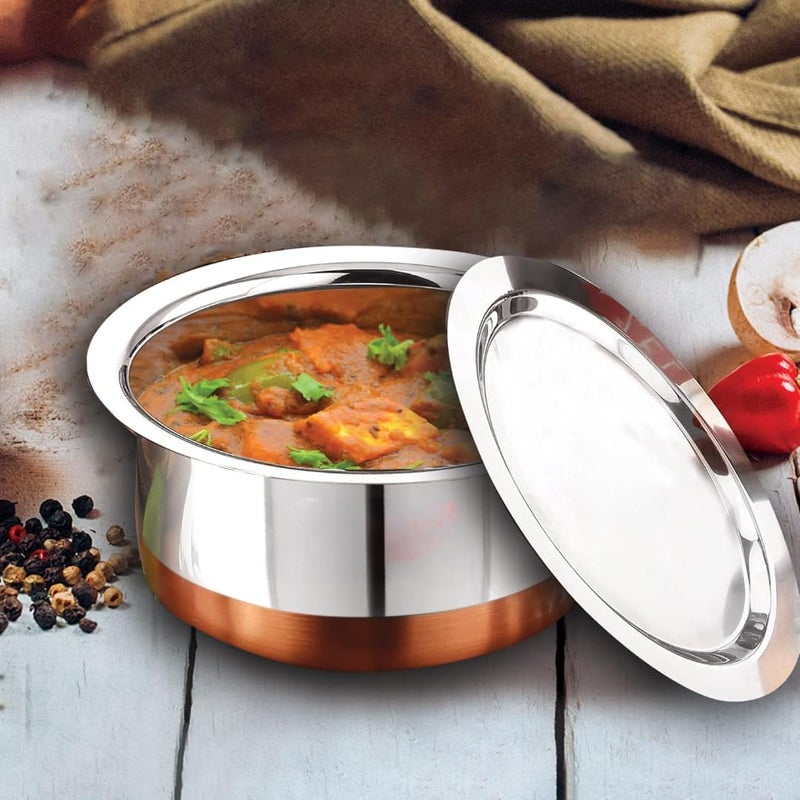 JGS Stainless Steel Copper Base Cookware Container Tope Patila with Lid 1.25 Liter - Image 3