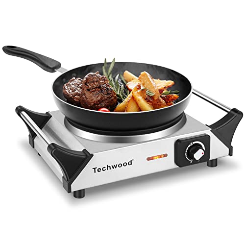Techwood Hot Plate for Cooking, 1500W Electric Stove Countertop Single Burner with Adjustable Temperature & Stay Cool Handles, 7.5” Cooktop for Home/RV/Camp, Compatible for All Cookwares, Silver - Image 1