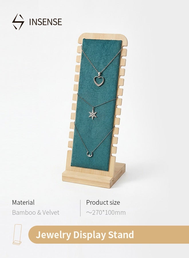 بالمعنى حامل عرض مجوهرات من خشب الخيزران والمخمل الفاخر - منظم قلادات بتصميم حرف L - قاعدة مخملية ناعمة للمجوهرات - Image 1