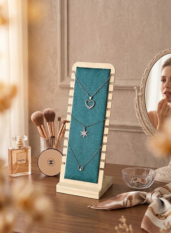 بالمعنى حامل عرض مجوهرات من خشب الخيزران والمخمل الفاخر - منظم قلادات بتصميم حرف L - قاعدة مخملية ناعمة للمجوهرات - Image 2