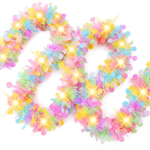 XmasExp 33ft Easter Tinsel Garland with LED Lights Colorful Spring Garland Perfect Easter Decorations Indoor Decor for Mantle, Home & Holiday - Image 1