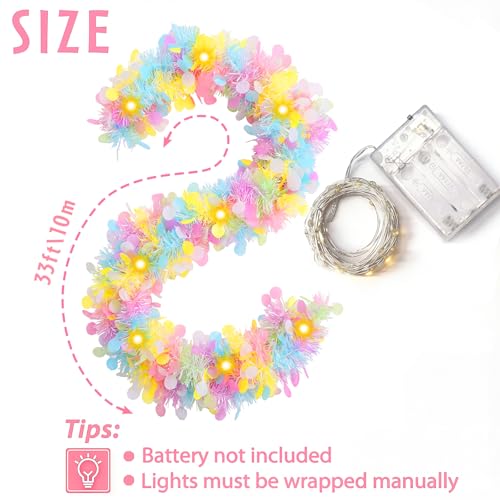XmasExp 33ft Easter Tinsel Garland with LED Lights Colorful Spring Garland Perfect Easter Decorations Indoor Decor for Mantle, Home & Holiday - Image 2