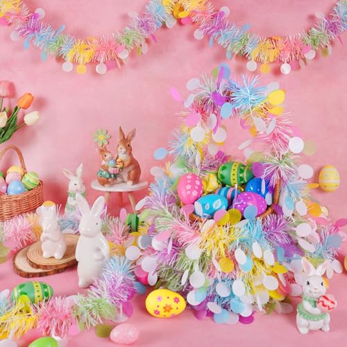 XmasExp 33ft Easter Tinsel Garland with LED Lights Colorful Spring Garland Perfect Easter Decorations Indoor Decor for Mantle, Home & Holiday - Image 4