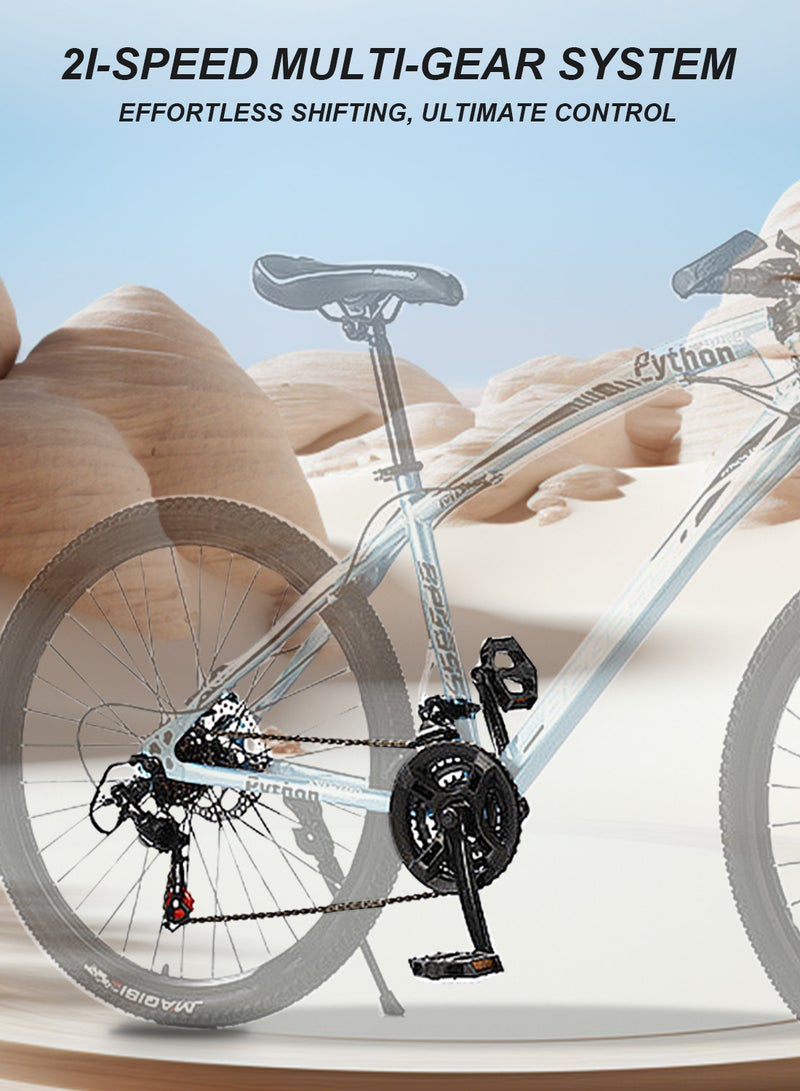 26 Inch Mountain Bike, 21 Speed Rear Derailleur Steel Frame Cycle, with Dual Disc Brake for Men Women Variable Speed Mountain Bike
