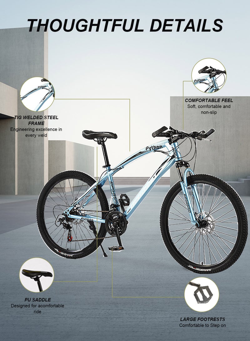 26 Inch Mountain Bike, 21 Speed Rear Derailleur Steel Frame Cycle, with Dual Disc Brake for Men Women Variable Speed Mountain Bike