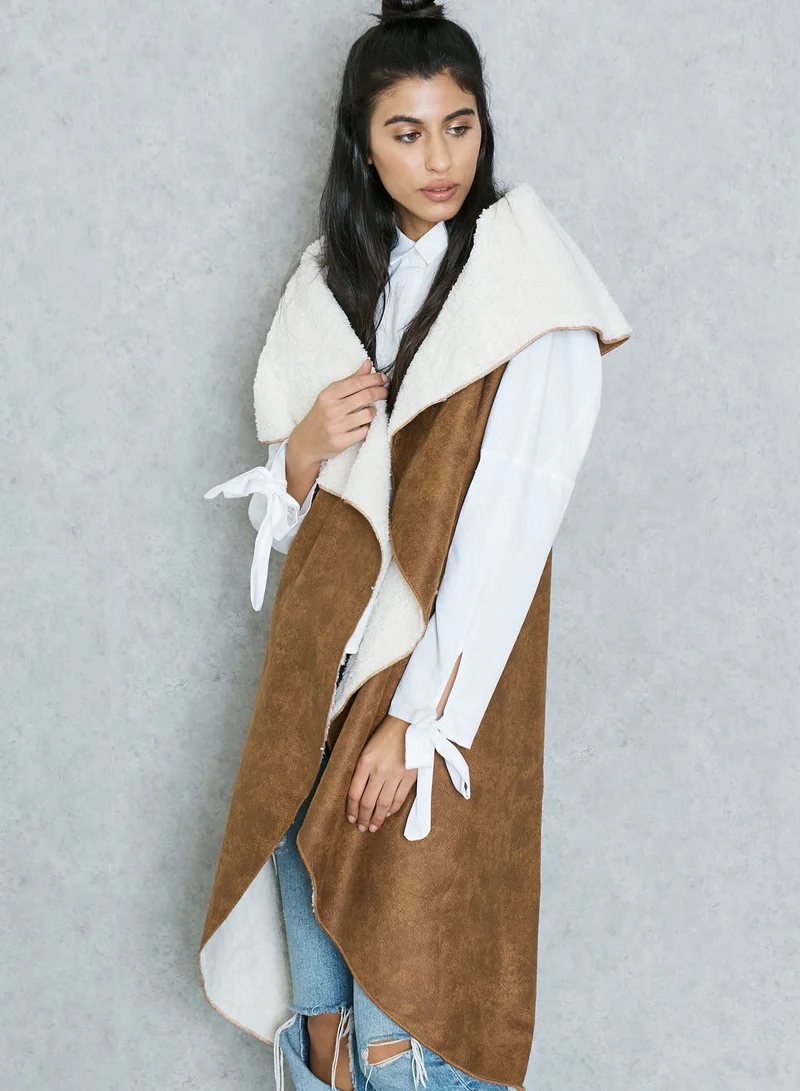 Ginger Faux Fur Waterfall Longline Jacket