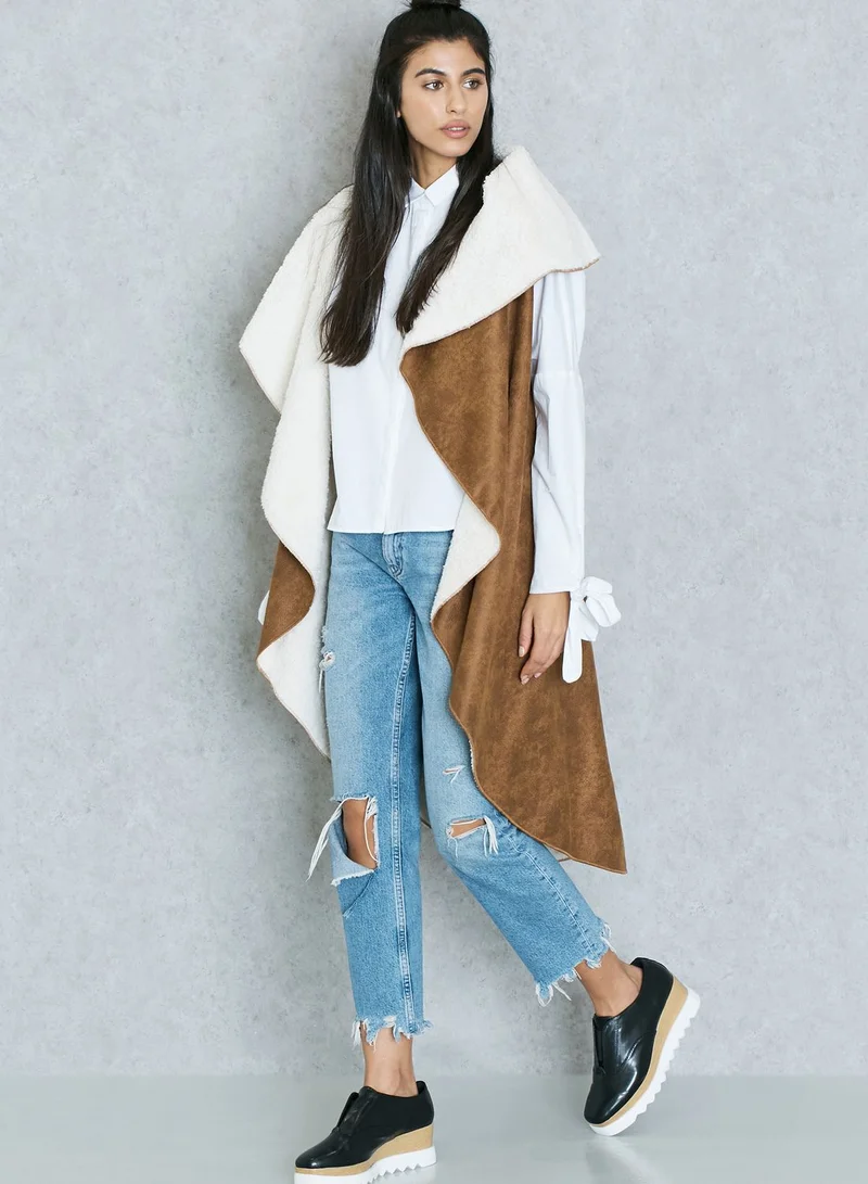 Ginger Faux Fur Waterfall Longline Jacket