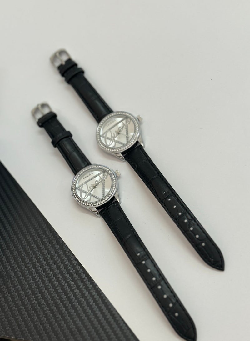 Guest Women's black leather watch - Image 3