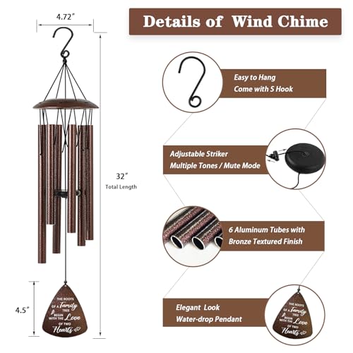 Soopau Wedding Anniversary Couples Gift, 32" Bronze Wind Chimes, Wedding Romantic Gift for Couple Parents Friends Women Men, Happy Anniversary Decorations - Image 4